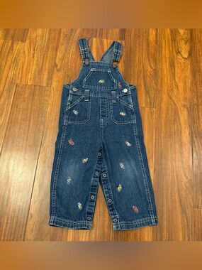 BT Kids vintage/y2k denim embroidered cars overalls